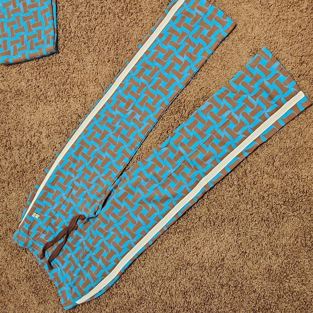 Men's Brown & Turquoise Patterned Track Pants